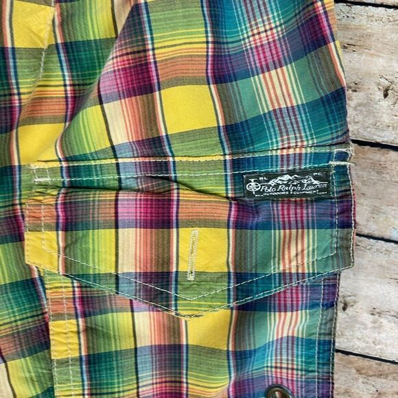 Polo Ralph Lauren Yellow Madras Swim Trunks Suit sz Med - Picture 3 of 4